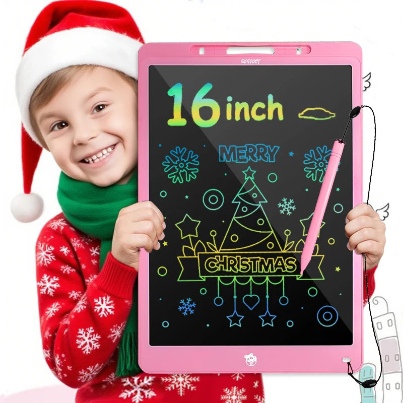 LCD Writing Tablet for Kids, 16-Inch Multicolor Erasable Drawing Board with Lock Switch, Stylus and Lanyard for Learning and Gifts