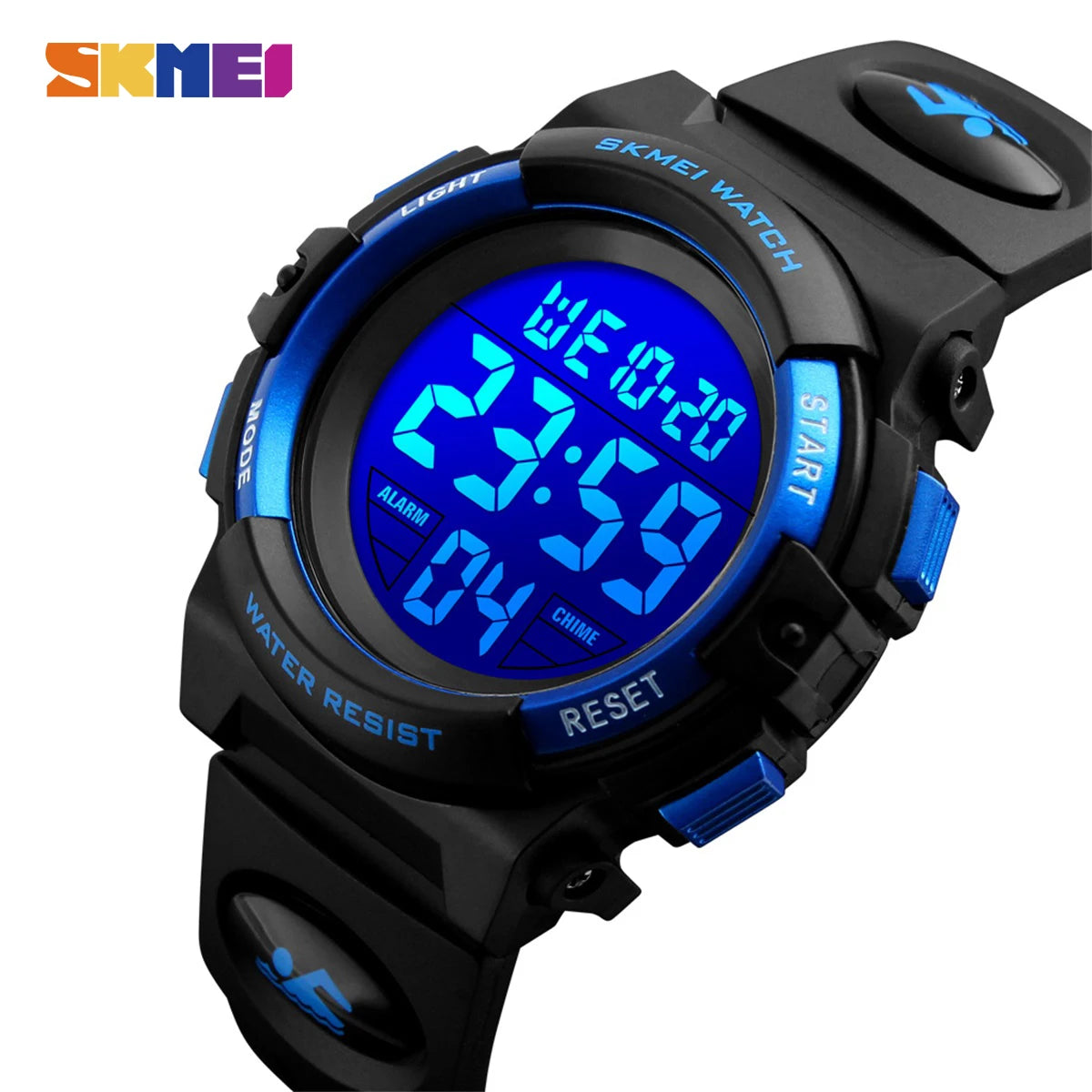 Kids Digital Sports Watch, SKMEI LED Chronograph Wristwatch with 5Bar Water Resistance, Round Display and PVC Buckle Strap for Boys and Girls