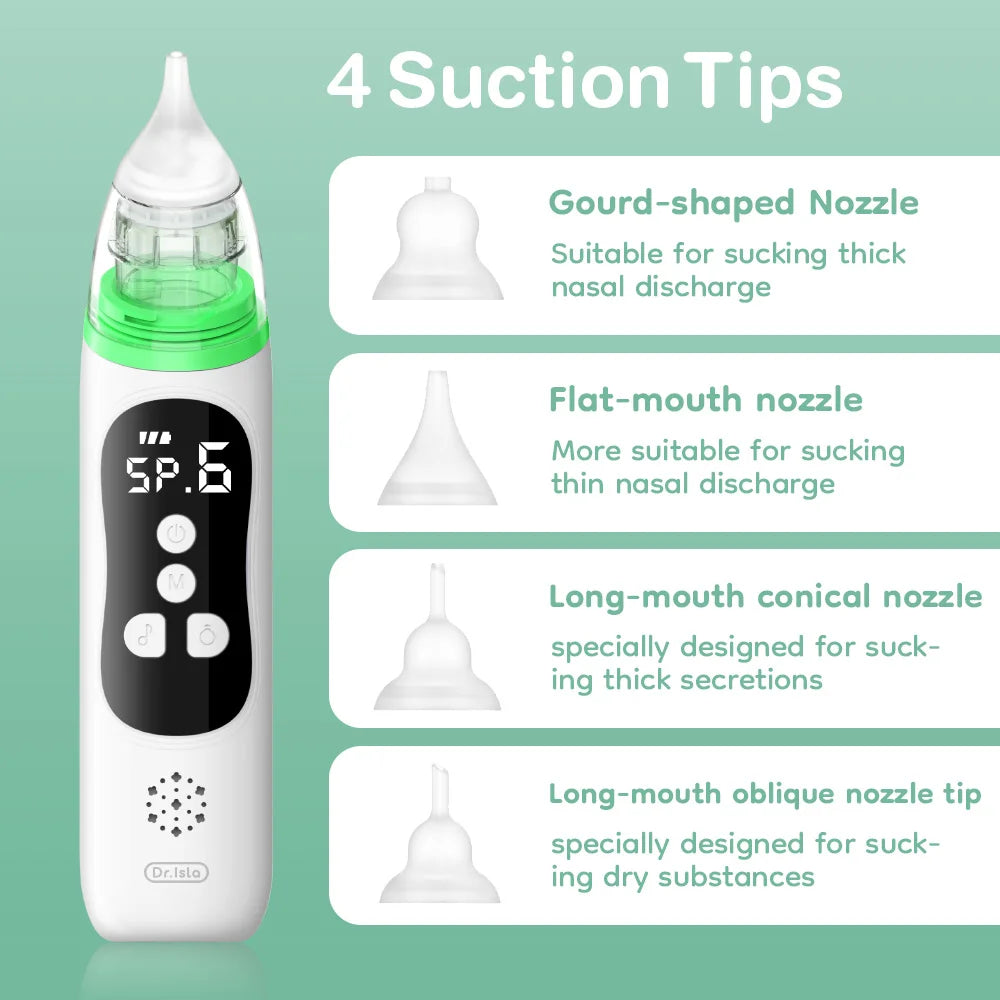 Silicone Tip Baby Nasal Aspirator with Adjustable Electric Suction, Low Noise Handheld Nose Cleaner for Infant and Young Child Care