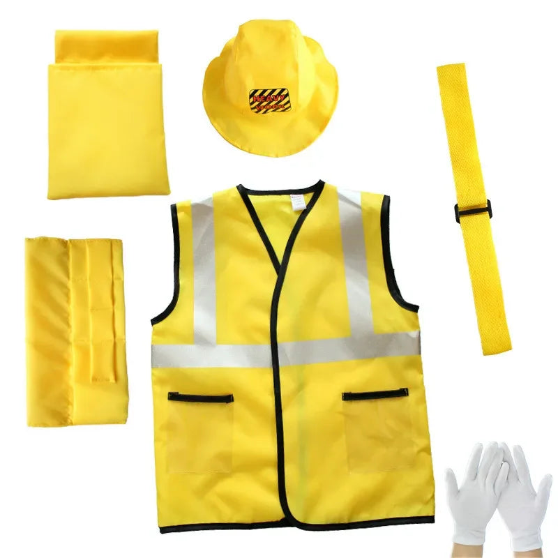 Construction Worker Dress-Up Set for Kids Ages 3-6, Builder Costume with Vest, Hat and Pretend Tools for Career Day and Birthday Play