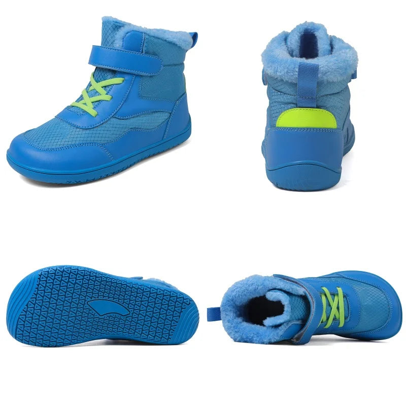 Wide Toe Winter Boots for Kids, Barefoot-Style High-Top Shoes with Cozy Lined Styling and Strap Options for Boys and Girls Cold-Weather Outfits