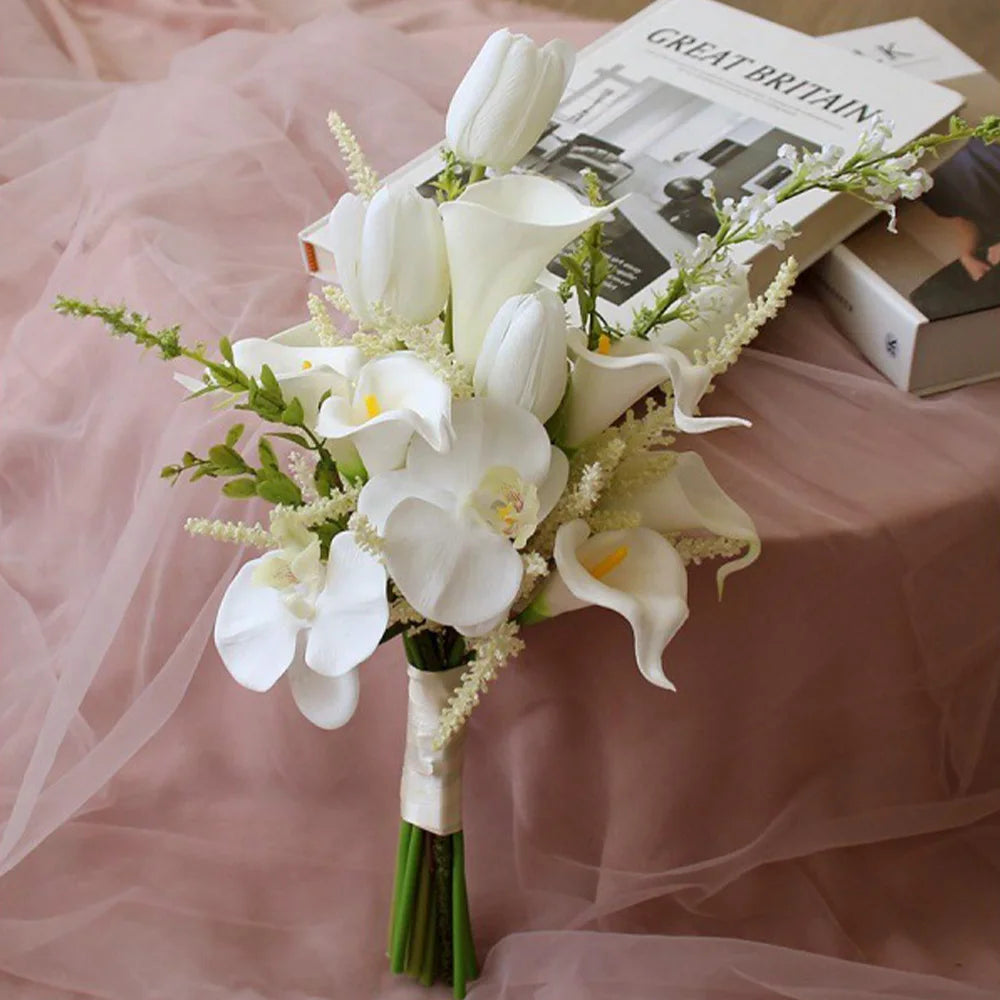 Artificial Calla Lily Flowers for Bridal Bouquets, Faux Floral Stems in Burgundy, Light Purple or White for Wedding and Home Table Decor
