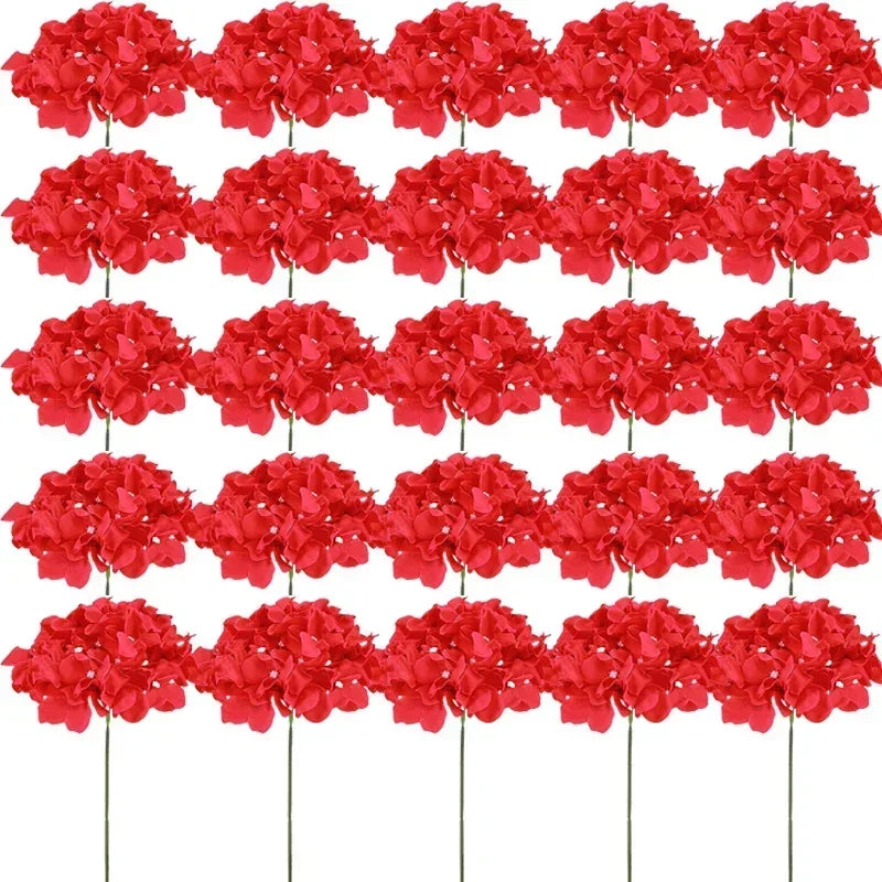 Silk Hydrangea Flower Heads, 25-Piece Artificial Flowers with Flexible Stems for DIY Wedding Centerpieces, Baby Shower and Home Party Decor