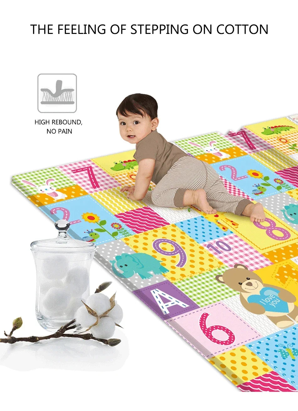 Foldable Baby Activity Mat with Double-Sided Prints, LDPE Padded Wipe-Clean Floor Surface and Carry Bag for Supervised Tummy Time and Toddler Play