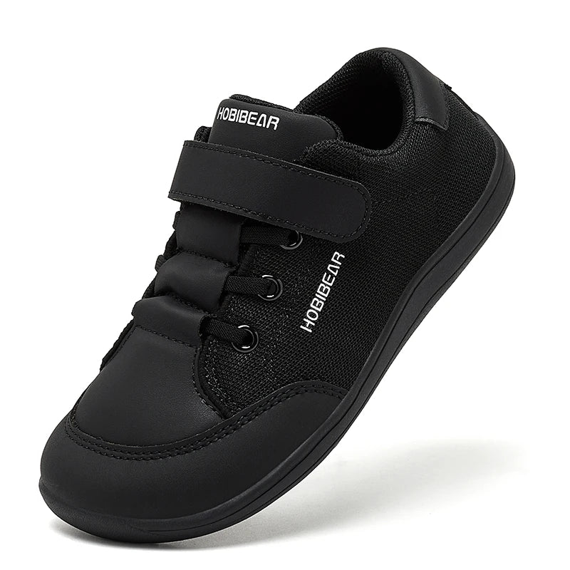 Kids Colorblock Barefoot Sneakers by HOBIBEAR with Breathable Mesh, Wide Toe Box, Zero-Drop Design and Easy Strap for Everyday Walking