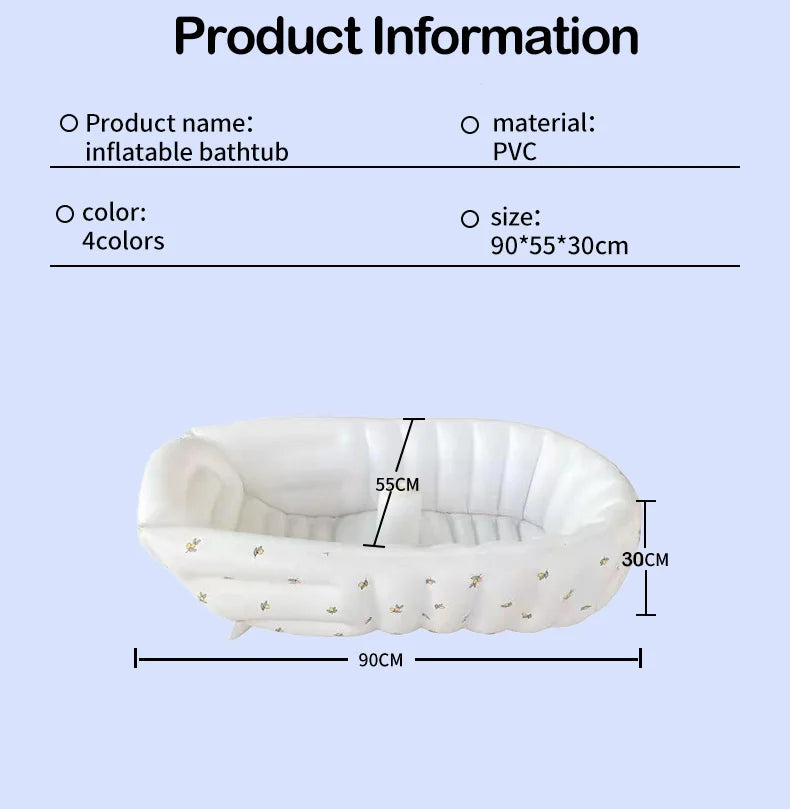 Portable Baby Bath Tub with Built-In Air Pump, Inflatable PVC Bathtub in Animal and Olive Prints for Home Bathing and Family Travel