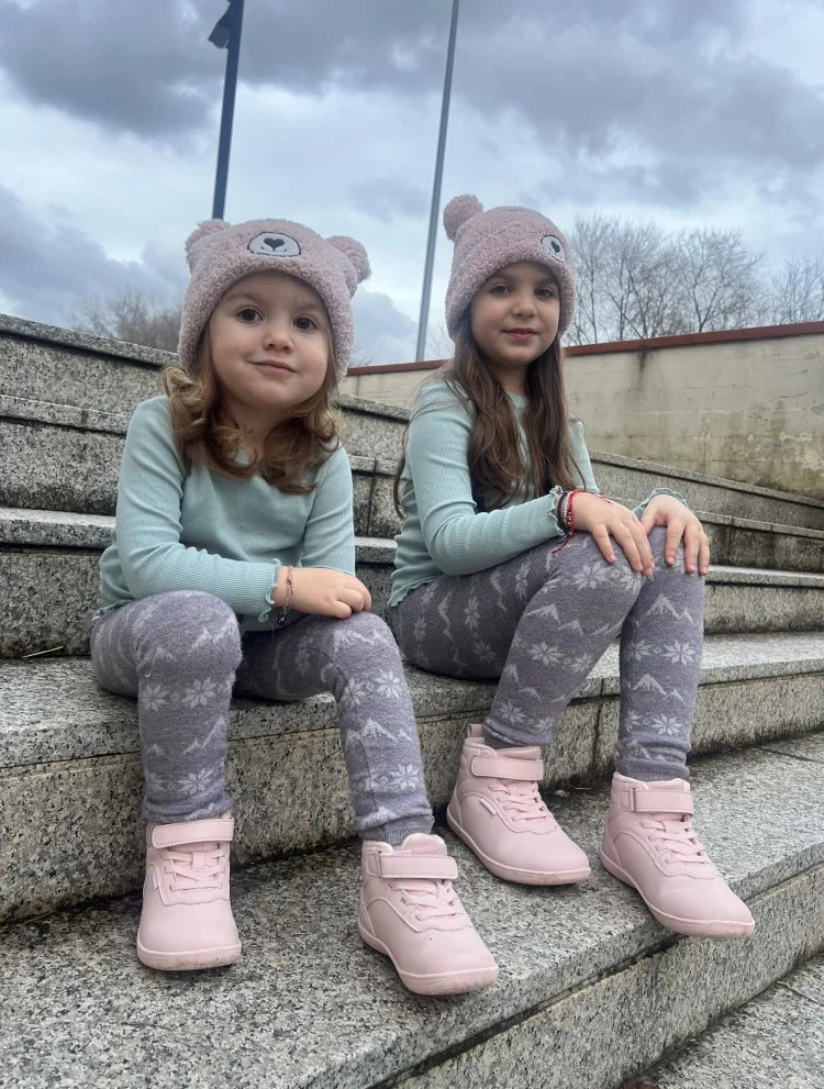 Winter Barefoot High-Top Shoes for Kids by HOBIBEAR, Wide Toe Box, Faux Fur Lining, Zero-Drop Rubber Sole and Adjustable Hook-and-Loop Strap