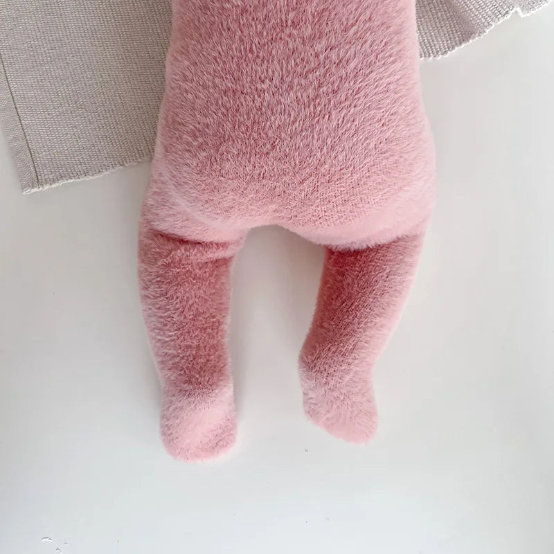 Plush Baby Footed Jumpsuit with Button Front, Bear-Inspired Autumn Winter One-Piece Outfit for Boys and Girls in Four Colors