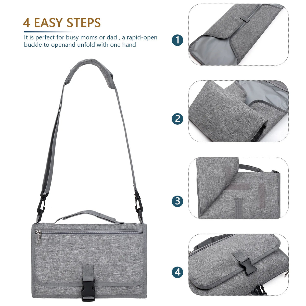 Diaper Changing Clutch with Foldout Baby Mat and Storage Pockets, 3-in-1 Portable Waterproof Changing Pad for Everyday Outings