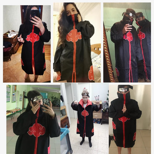 Red Cloud Anime Cosplay Cloak, Black Stand-Collar Zip-Up Costume Robe for Adults and Kids, Halloween Parties and Convention Dress-Up