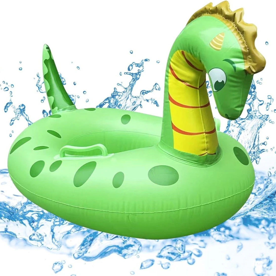 Animal Inflatable Pool Float Seat for Kids, Green Animal-Shaped PVC Swimming Ring for Supervised Summer Pool Play and Outdoor Water Parties