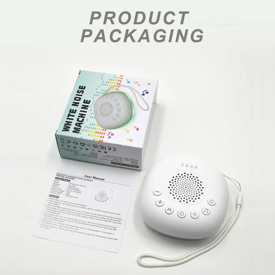 Rechargeable White Noise Machine with LED Breathing Light, 20 Sounds, 30/60/90-Minute Timer and 800mAh Battery for Bedside and Travel