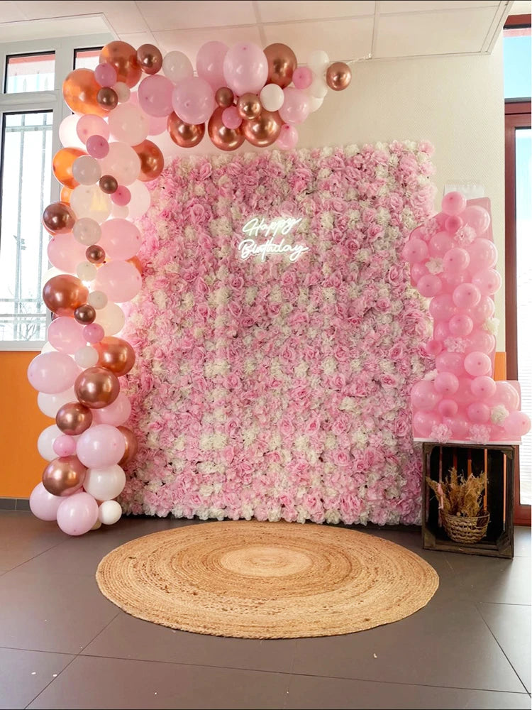 Artificial Flower Wall Panels with Fabric Roses, 40 x 60 cm Reusable Floral Backdrop for Baby Showers, Weddings, Birthdays & Home Decor