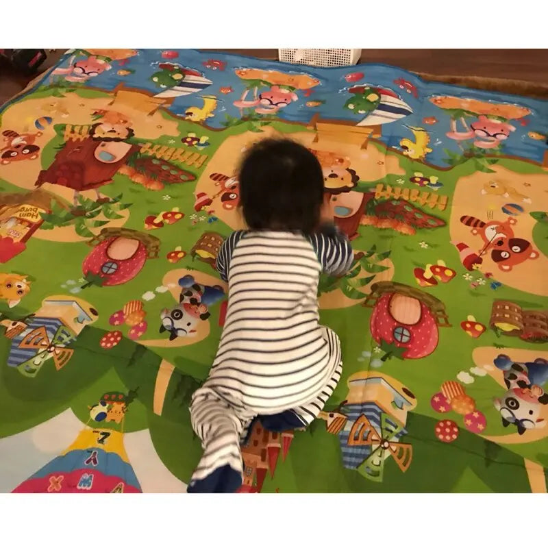 ABC Baby Crawling Mat 180 x 120 cm with Double-Sided Alphabet and Farm Prints, Foldable Foam Floor Play Rug with Handled Storage Bag