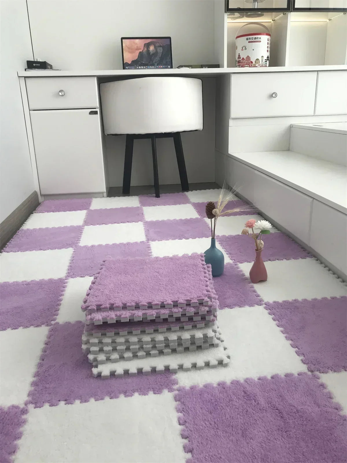 Plush Interlocking Foam Floor Mat with 30 cm Velvet-Topped EVA Tiles, 10 or 20 Pieces for Kids Rooms, Nursery Corners and Indoor Play Areas