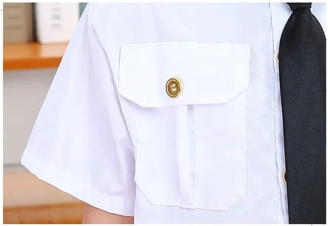 Kids Pilot Costume for Boys and Girls, Airline Captain Uniform-Style Outfit with Short Sleeve Shirt Styling for Career Day and Halloween