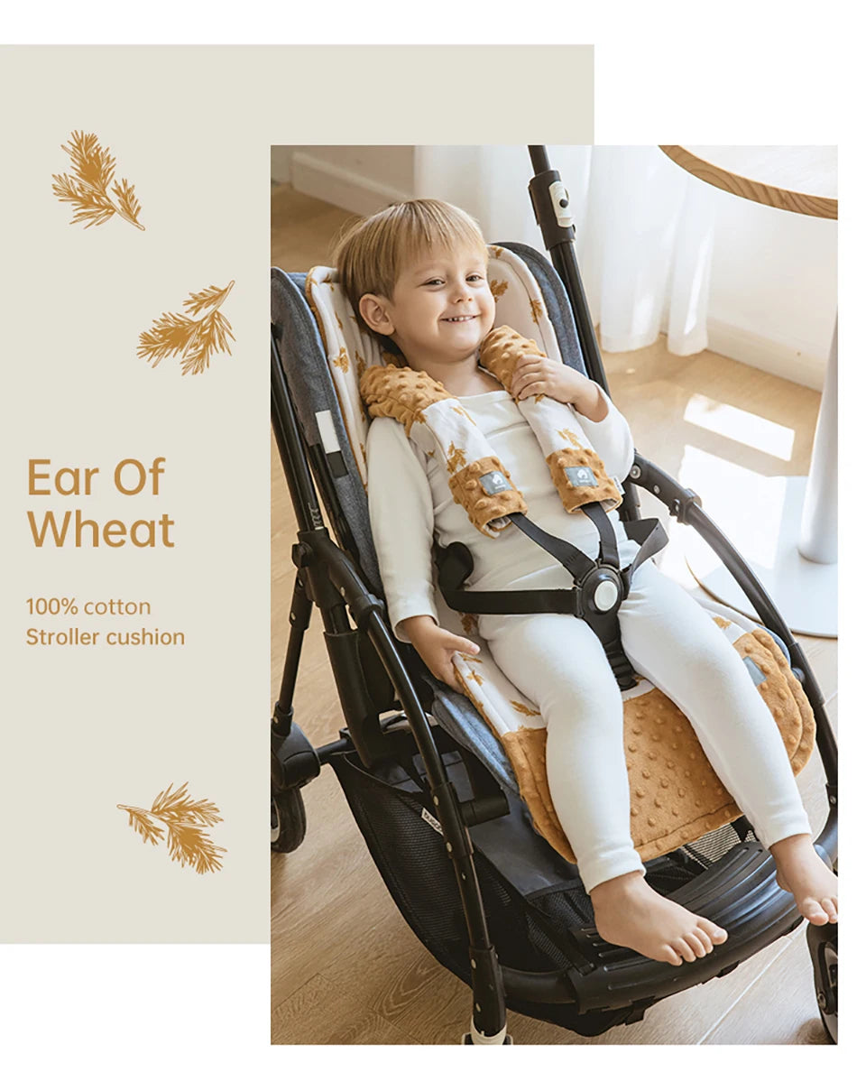 Stroller Liner and Harness Cover Set, Soft Printed Seat Cushion with Matching Strap Pads and Textured Panels in Five Decorative Print Options