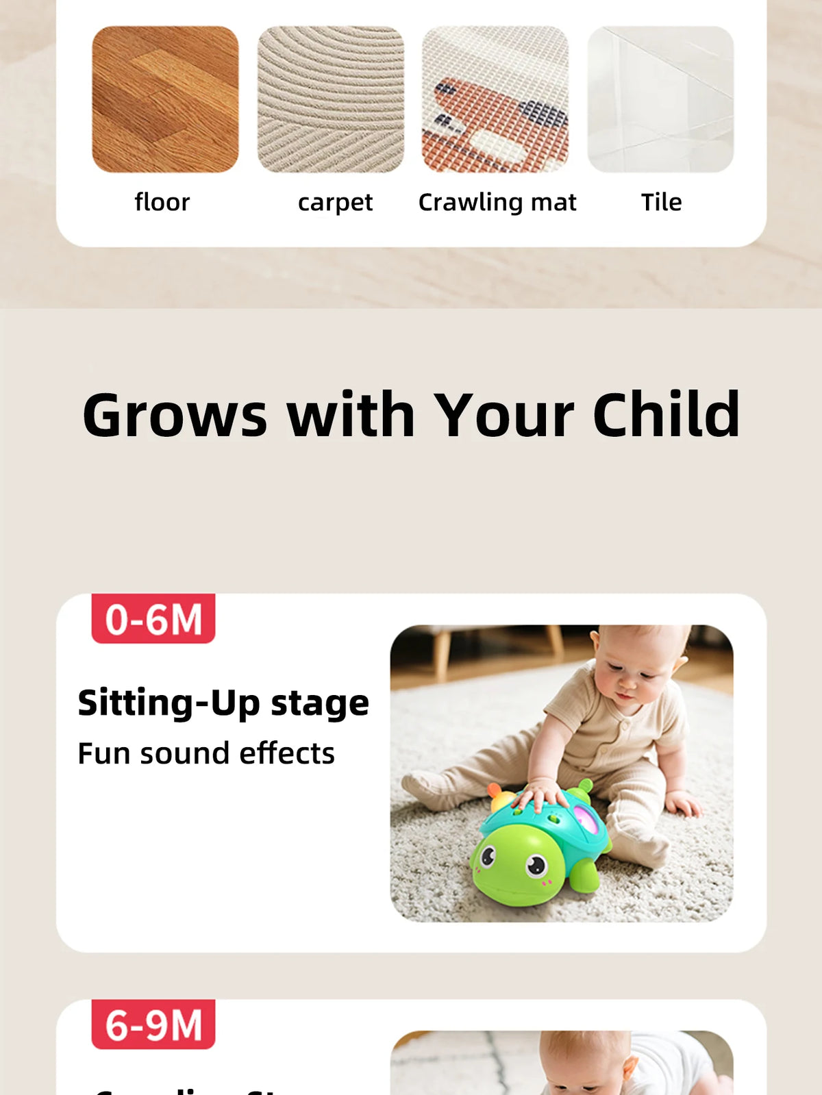 Crawling Turtle Toy with Lights and Sound, Colorful Press-and-Pop Shell Activity Toy for Supervised Baby Floor Play and Gift Giving
