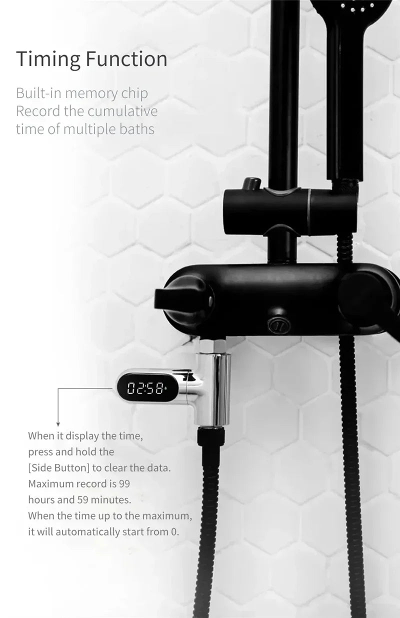 Inline Shower Water Thermometer with Large LED Temperature Display, First or Second Generation Options for Parent-Managed Bath Preparation
