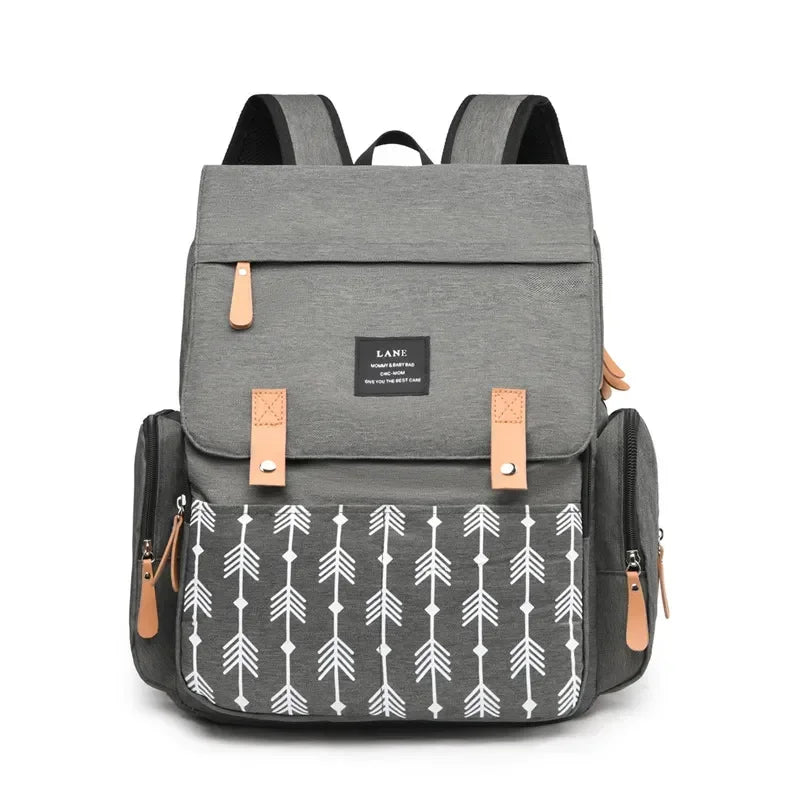 Flap-Top Diaper Backpack with Front Storage Pockets, Two Stroller Hooks and 53 x 34 cm Changing Mat for Baby Essentials and Everyday Parent Outings