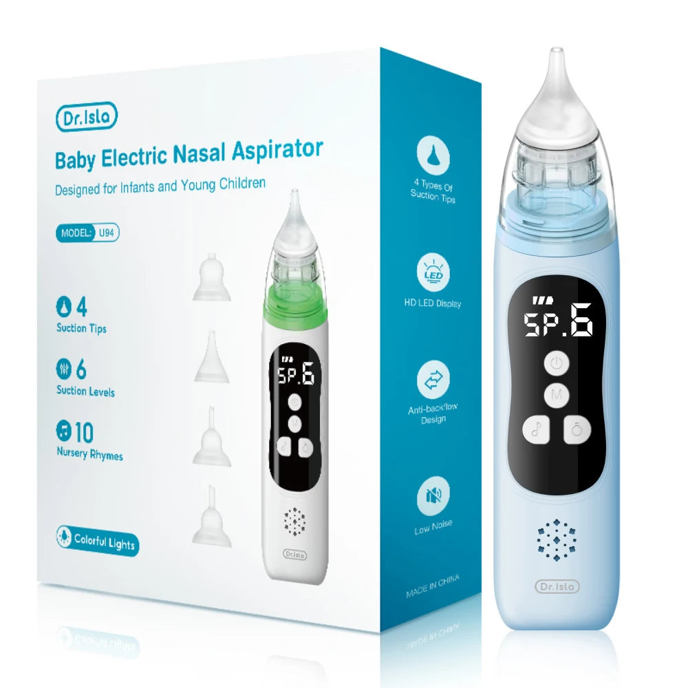 Silicone Tip Baby Nasal Aspirator with Adjustable Electric Suction, Low Noise Handheld Nose Cleaner for Infant and Young Child Care