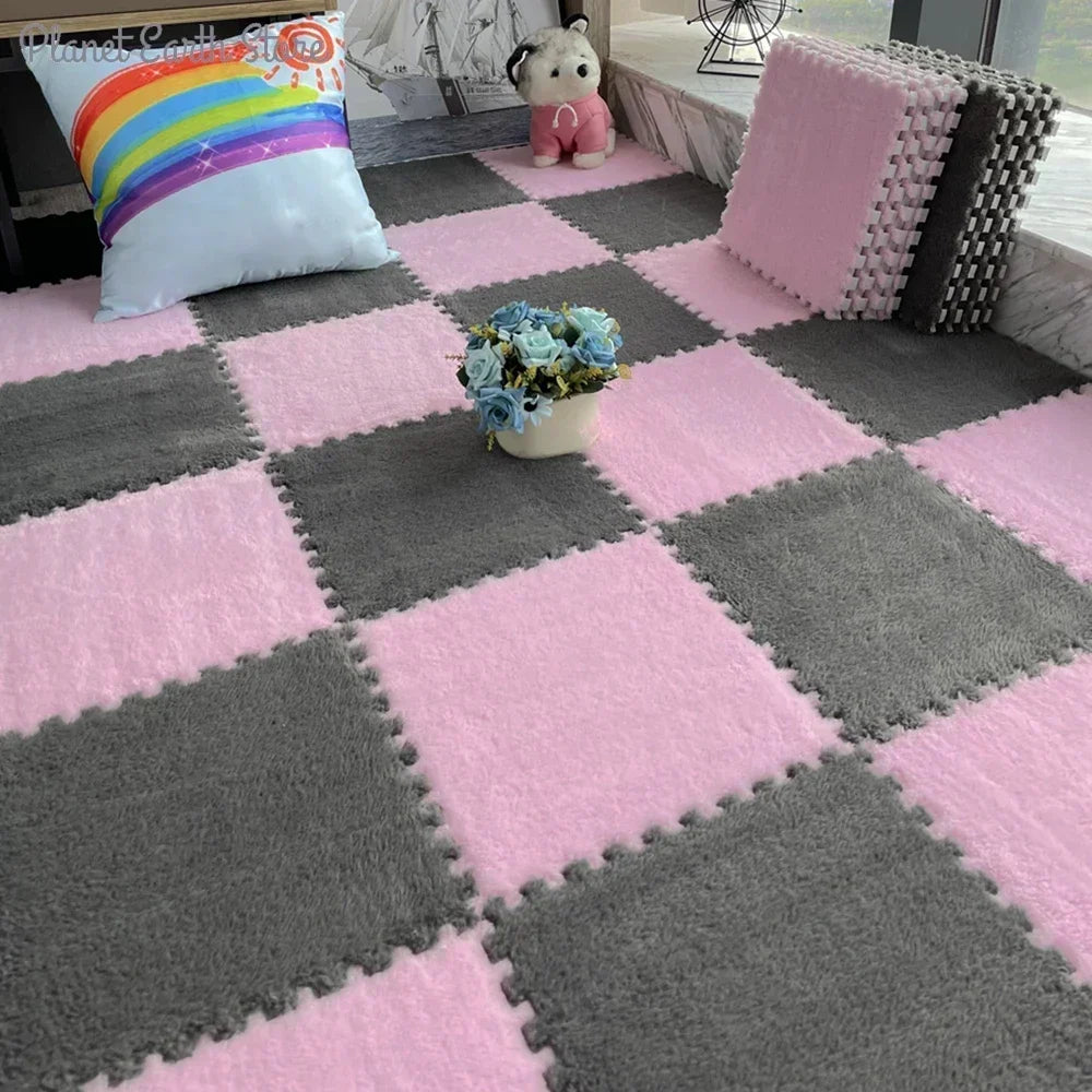 Plush Interlocking Foam Floor Mat with 30 cm Velvet-Topped EVA Tiles, 10 or 20 Pieces for Kids Rooms, Nursery Corners and Indoor Play Areas