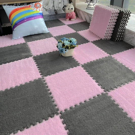 Plush Interlocking Foam Floor Mat with 30 cm Velvet-Topped EVA Tiles, 10 or 20 Pieces for Kids Rooms, Nursery Corners and Indoor Play Areas