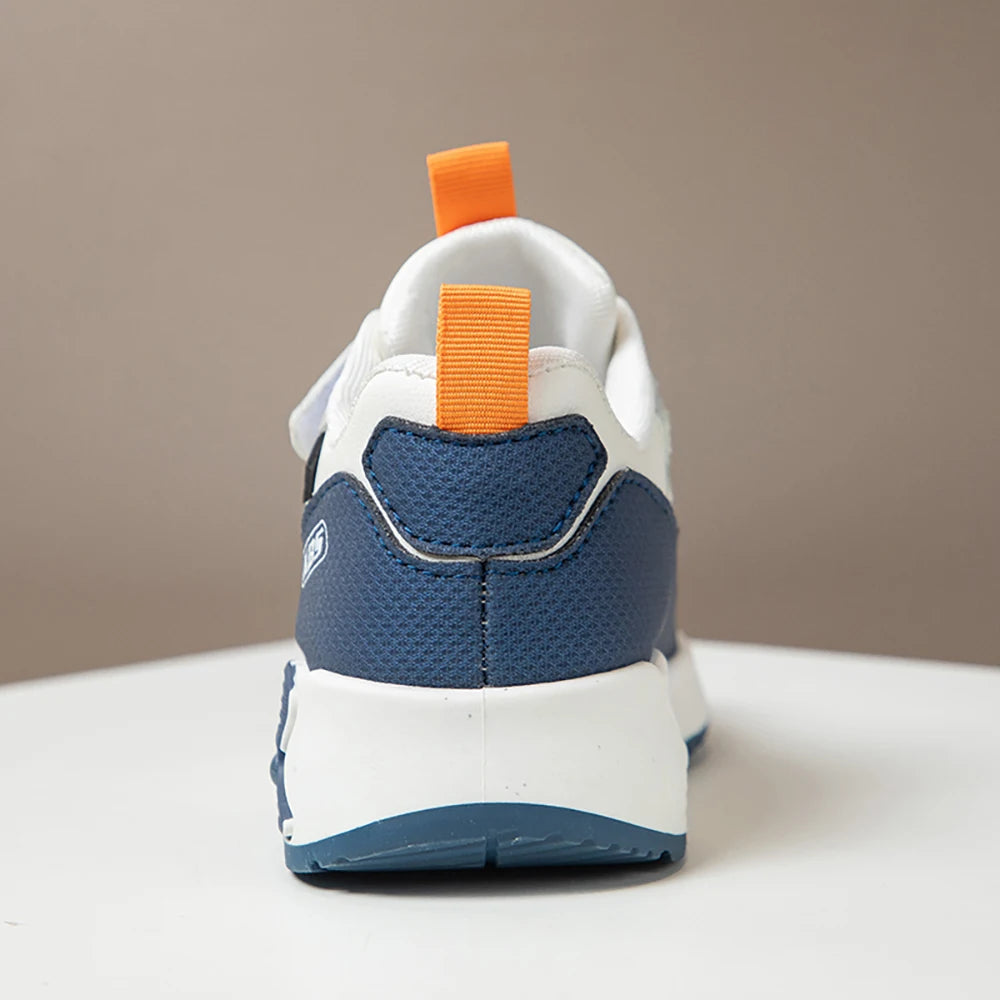 Color-Block Kids Running Shoes with PU Leather Upper, Soft Rubber Sole and Strap Closure for Boys and Girls, School Days and Outdoor Play