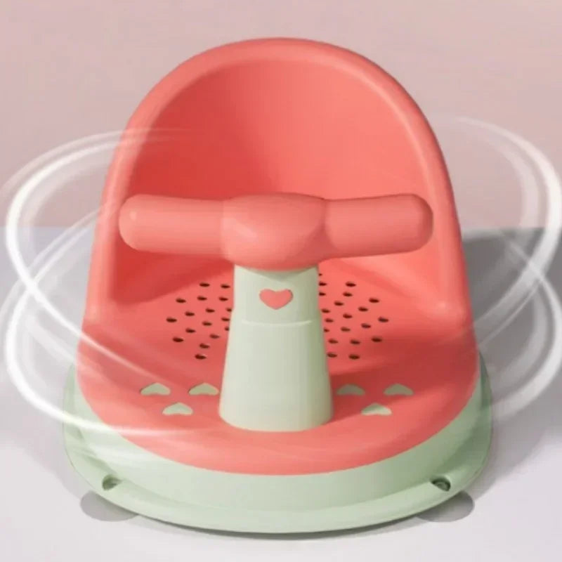 Drainage-Hole Baby Bath Seat with Suction-Cup Base, Removable Front Armrest and High Backrest in Multiple Colors for Closely Supervised Bathing