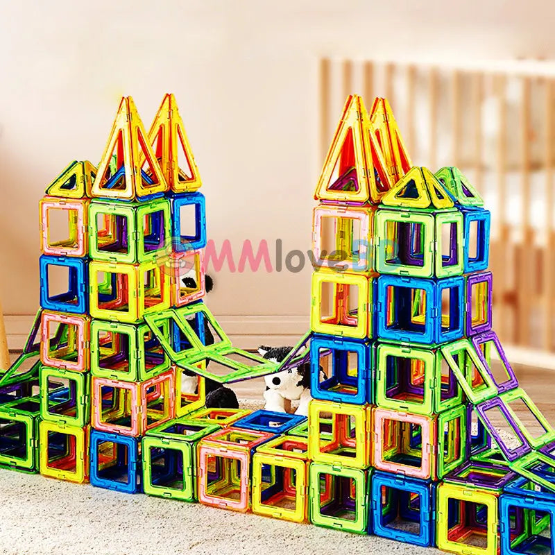 Magnetic Building Blocks for Kids, Large Colorful Geometric Construction Set with 84, 119 or 168 Pieces for Creative STEM Play