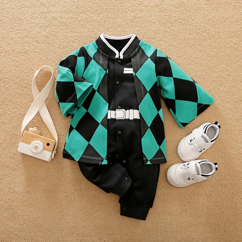 Baby Cosplay Romper with Anime-Inspired Layered Outfit Styling, Long Sleeve Cotton Infant Costume for Boys and Girls Photos and Halloween, 59-90 cm