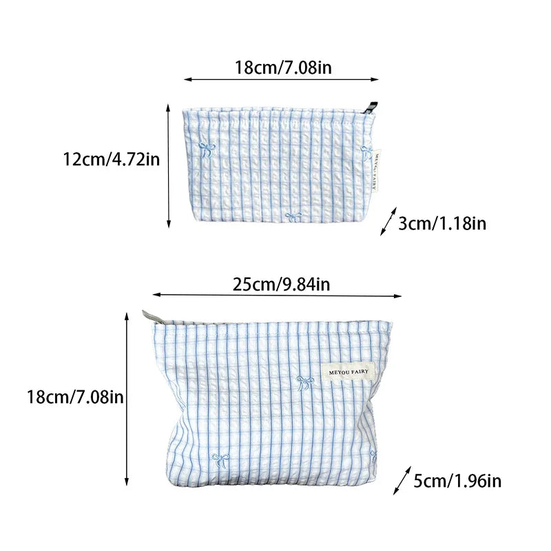 Baby Essentials Pouch with Striped Bow Embroidery and Zipper Closure, Small or Large Diaper Bag Organizer for Toiletries, Makeup and Travel