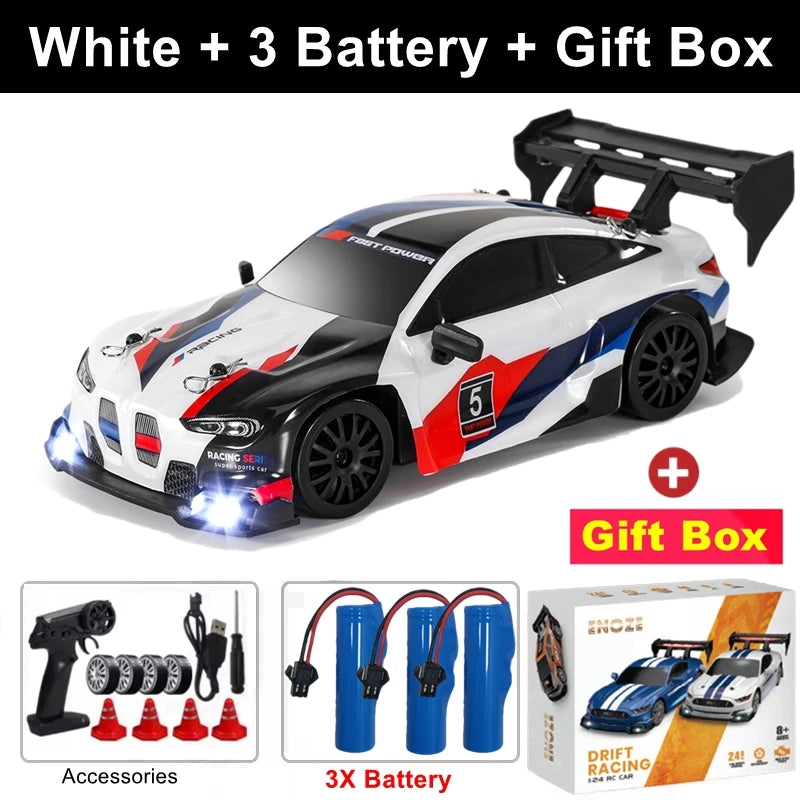RC Drift Racing Car with 4WD, 2.4GHz Proportional Remote Control, LED Lights and Replaceable Racing and Drift Tires for Kids and Adults