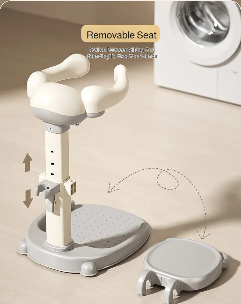 Adjustable Kids Shower Stand with Wraparound Support, Textured Base and Showerhead Holder, Gray or Brown Options for Adult-Supervised Bathing