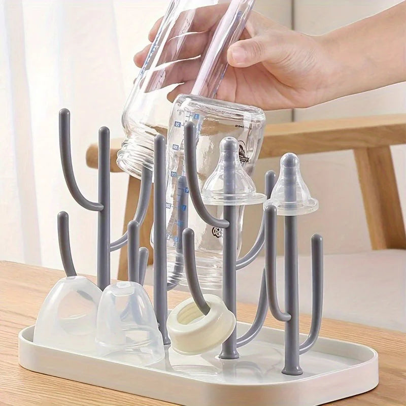Cactus Baby Bottle Drying Rack with Branch Holders and Water Catch Tray, Portable PP Countertop Organizer for Bottles, Nipples and Pacifiers