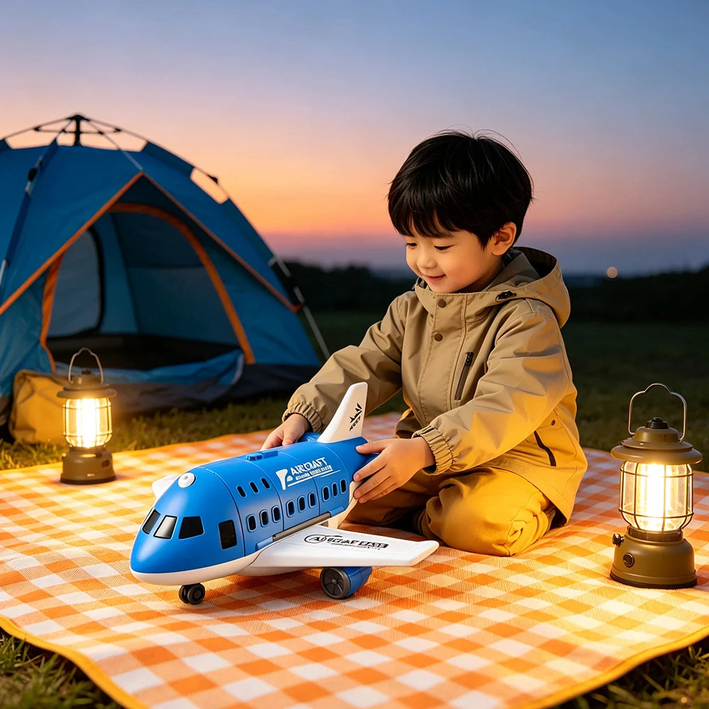 Passenger Airplane Toy with Foldable Storage Design, Wheeled Plane Model for Kids Pretend Airport Play in Red, Blue, Yellow or Green