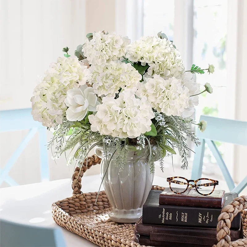 Artificial Hydrangea Flower Heads, 50-Piece Silk-Fabric Floral Set with Stem or Leaf Options for DIY Wedding Centerpieces, Baby Showers and Home Decor