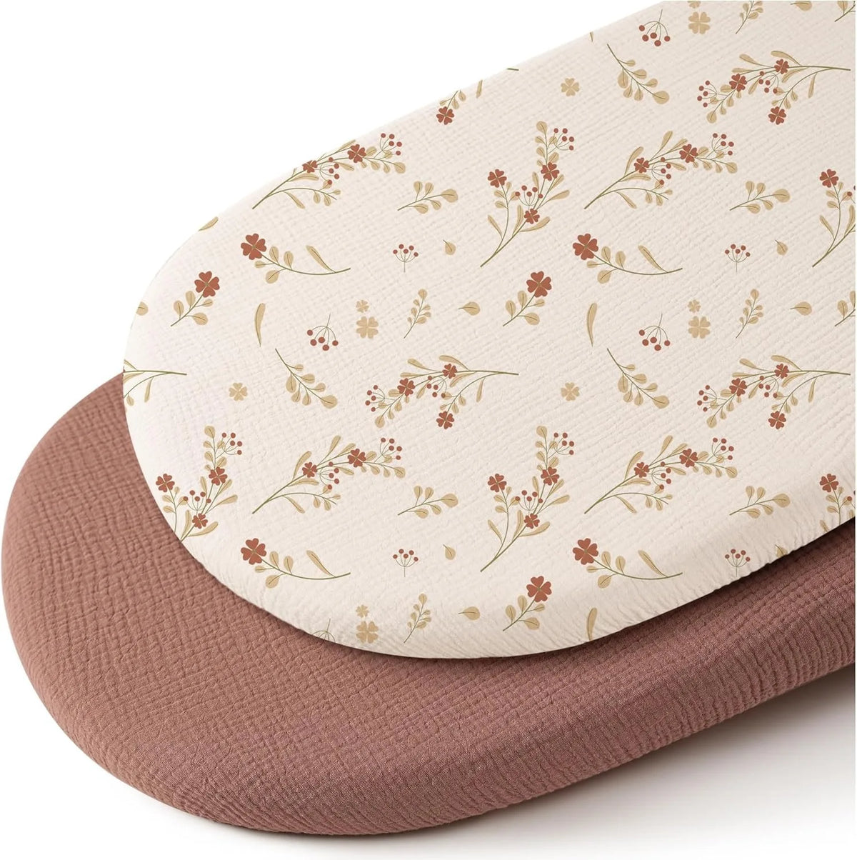 Cotton Bassinet Mattress Covers 2-Pack, Removable Washable Cradle Fitted Sheets with Textured Fabric for Compatible Nursery Mattresses