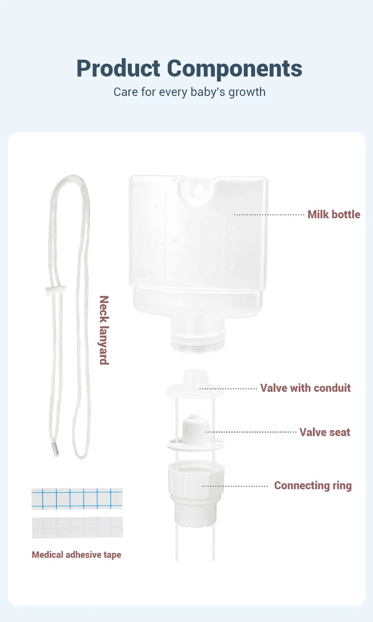 Supplemental Nursing System with Milk Collection Bottle and Feeding Tube, Polypropylene Breastfeeding Aid Kit for Assisted Feeding Routines