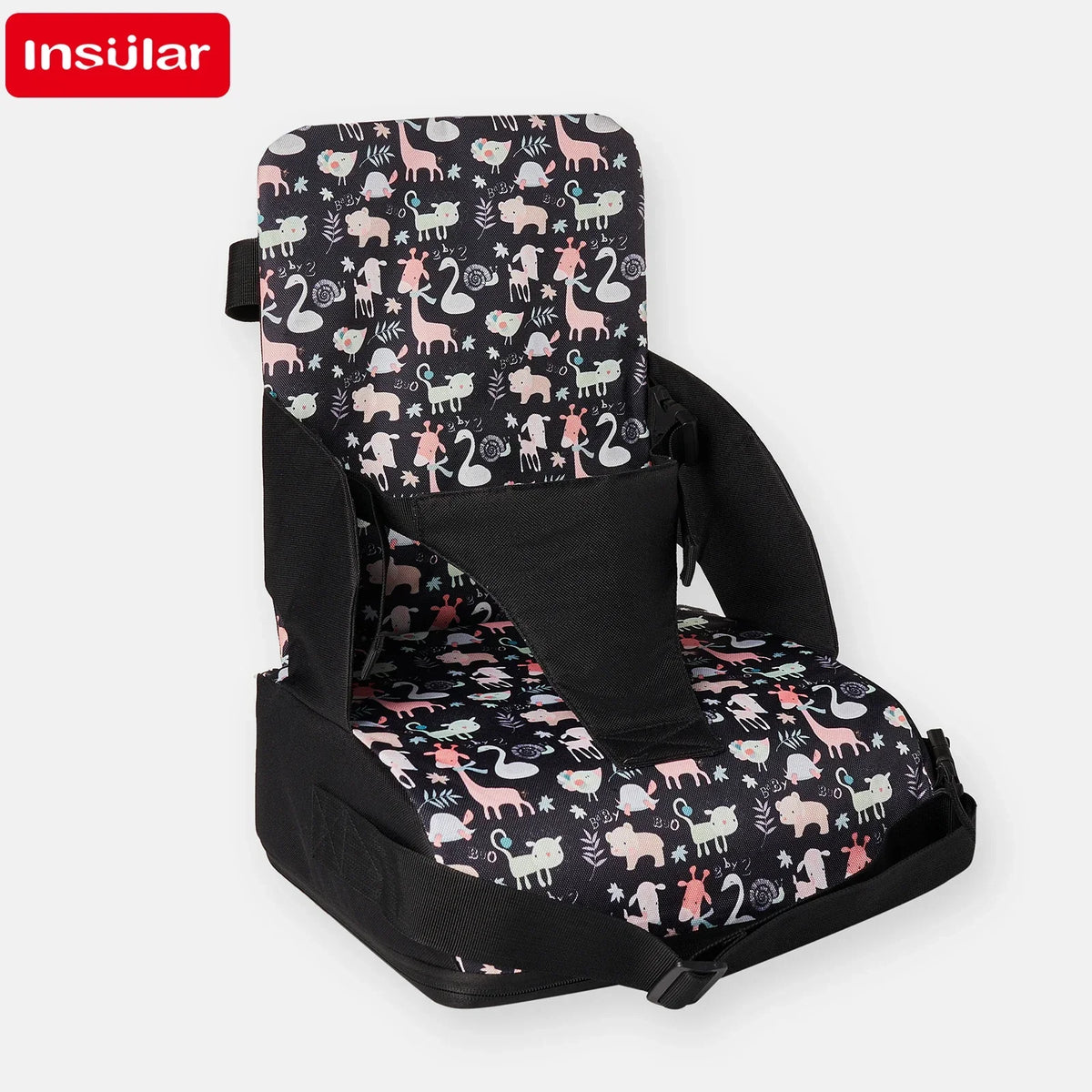Portable Dining Booster Cushion by INSULAR, Foldable Toddler Chair Seat Pad with Backrest and Buckle Straps for Supervised Home and Away Meals