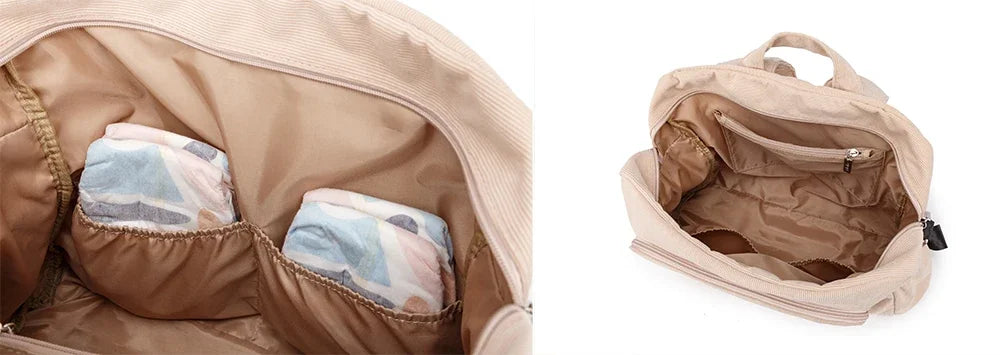 Corduroy Diaper Backpack by Soboba, Large Capacity Baby Changing Bag with Interior Pockets, Front Zip Storage and Side Pockets for Daily Outings