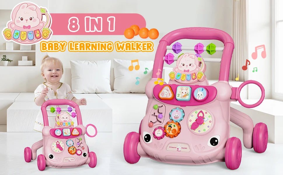 Musical Toddler Push Walker with Animal Activity Panel, Wheeled Handle Toy for Ages 18 Months and Up in Rabbit, Lion, Unicorn, Frog and Spider Styles