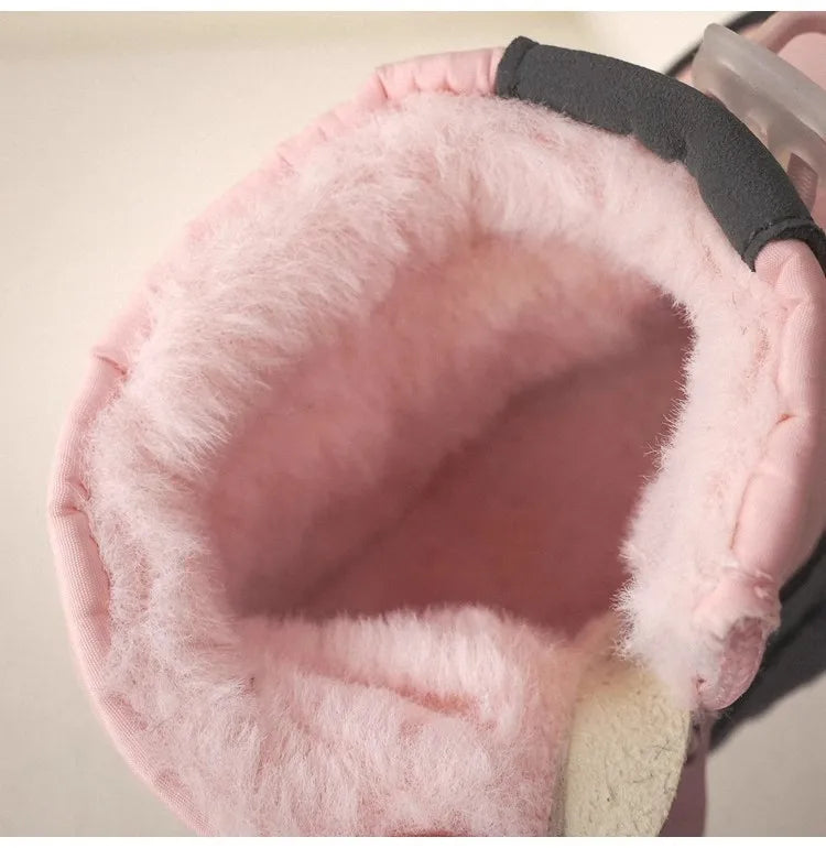 Plush-Lined Kids Snow Boots with Side Zippers and Chunky Platform Soles, Boys and Girls Winter Ankle Boots in Pink, Black and Ivory