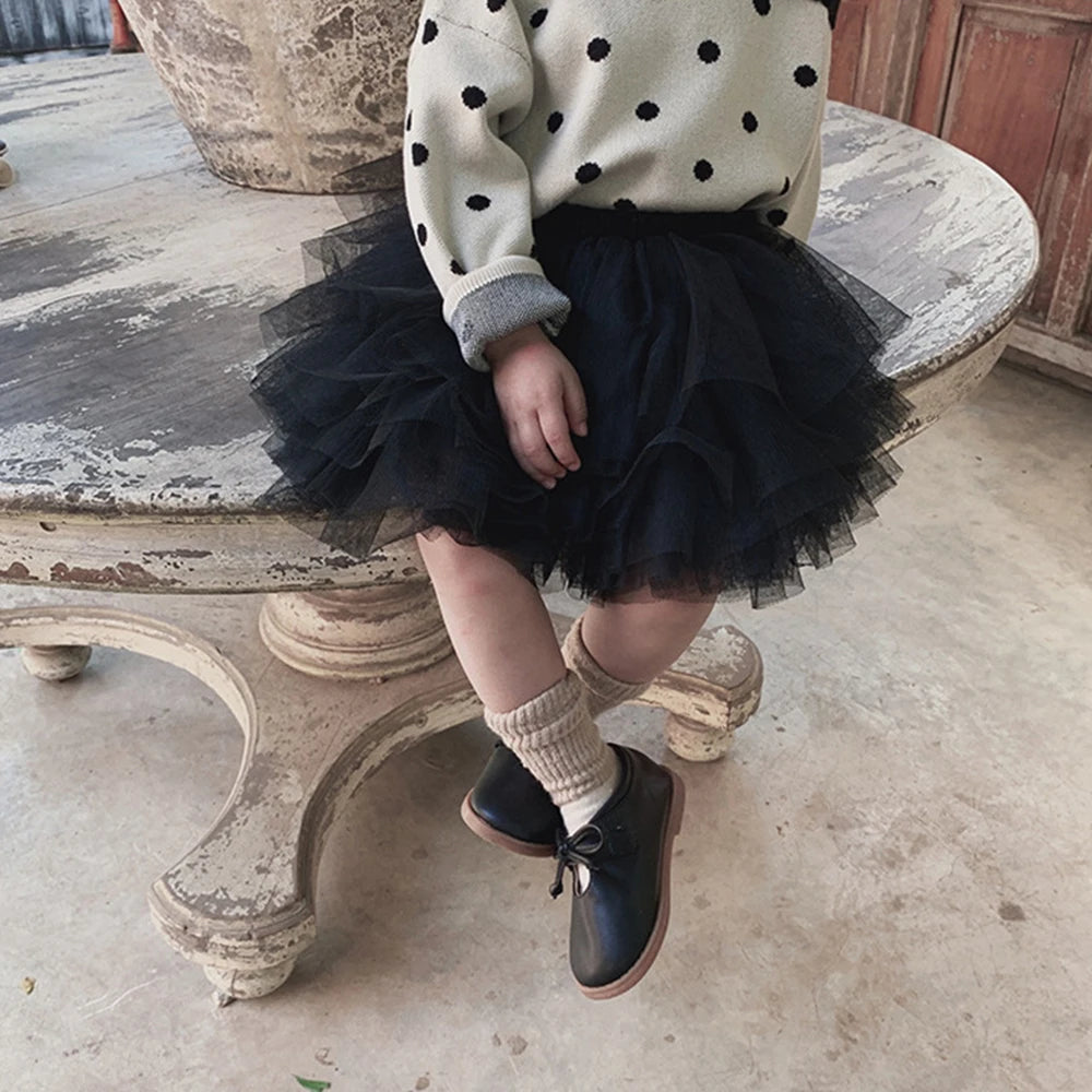 Tiered Tulle Tutu Skirt for Toddler and Little Girls with Gathered Waistband, Fluffy Solid Color Pettiskirt for Birthdays, Dance and Dress-Up