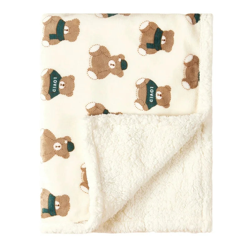 Plush Baby Blanket with Teddy Bear Print and Fleece-Style Reverse, Cozy Winter Wrap for Supervised Cuddles and Baby Shower Gifts
