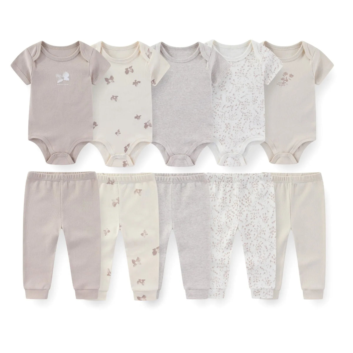 Baby Bodysuit and Pants Set, 10-Piece Kiddiezoom Infant Clothing Bundle with Short-Sleeve Tops for Boys and Girls, Sizes 3M-12M