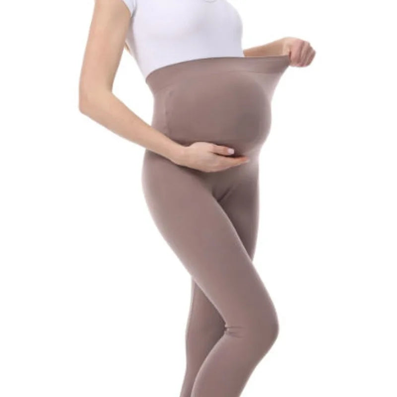 Stretch Maternity Leggings with High Waist Belly Panel, 90% Nylon and 10% Spandex Pregnancy Pants with Shorts and Thickened Style Options