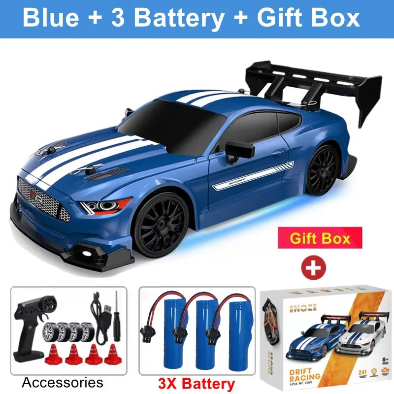 RC Drift Racing Car with 4WD, 2.4GHz Proportional Remote Control, LED Lights and Replaceable Racing and Drift Tires for Kids and Adults
