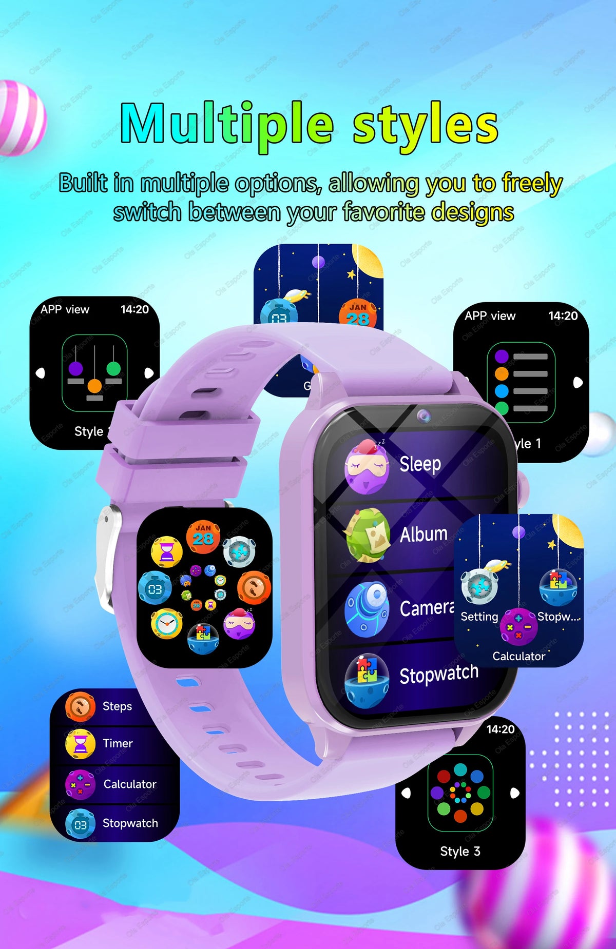 Kids Game Smartwatch HT30 with 18 Games, Camera, 1.83-Inch Screen, Step Counter, Alarm, Calculator and Flashlight in Four Color Choices