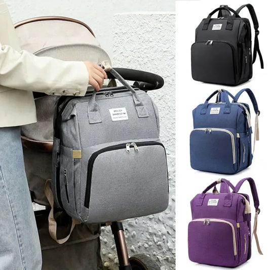 Diaper Bag Backpack with Fold-Out Changing Station, Large Capacity Baby Essentials Organizer with Bottle Pockets and Changing Mat for Parents